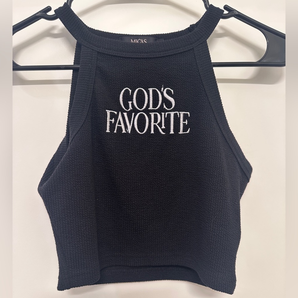 “Gods Favorite” Black tank top style crop top
